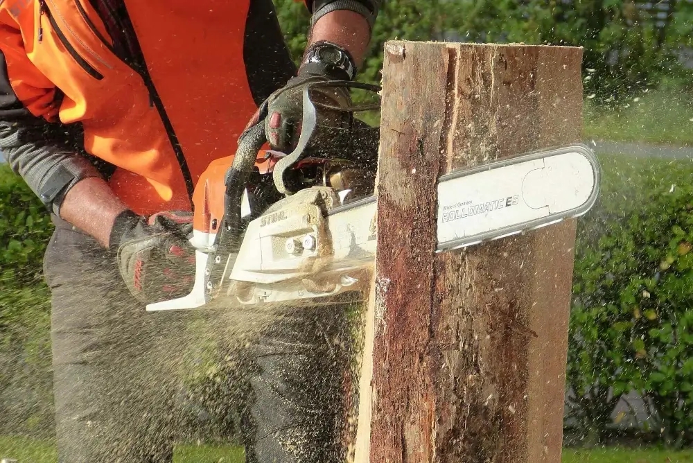 Chainsaw removing stump of tree
